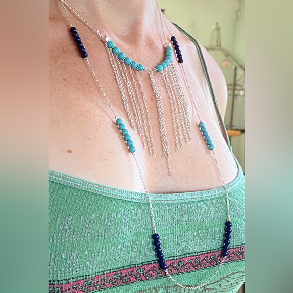 Icing Old Stock Blue Teal Boho Style Layered Necklace - Picture 2 of 10